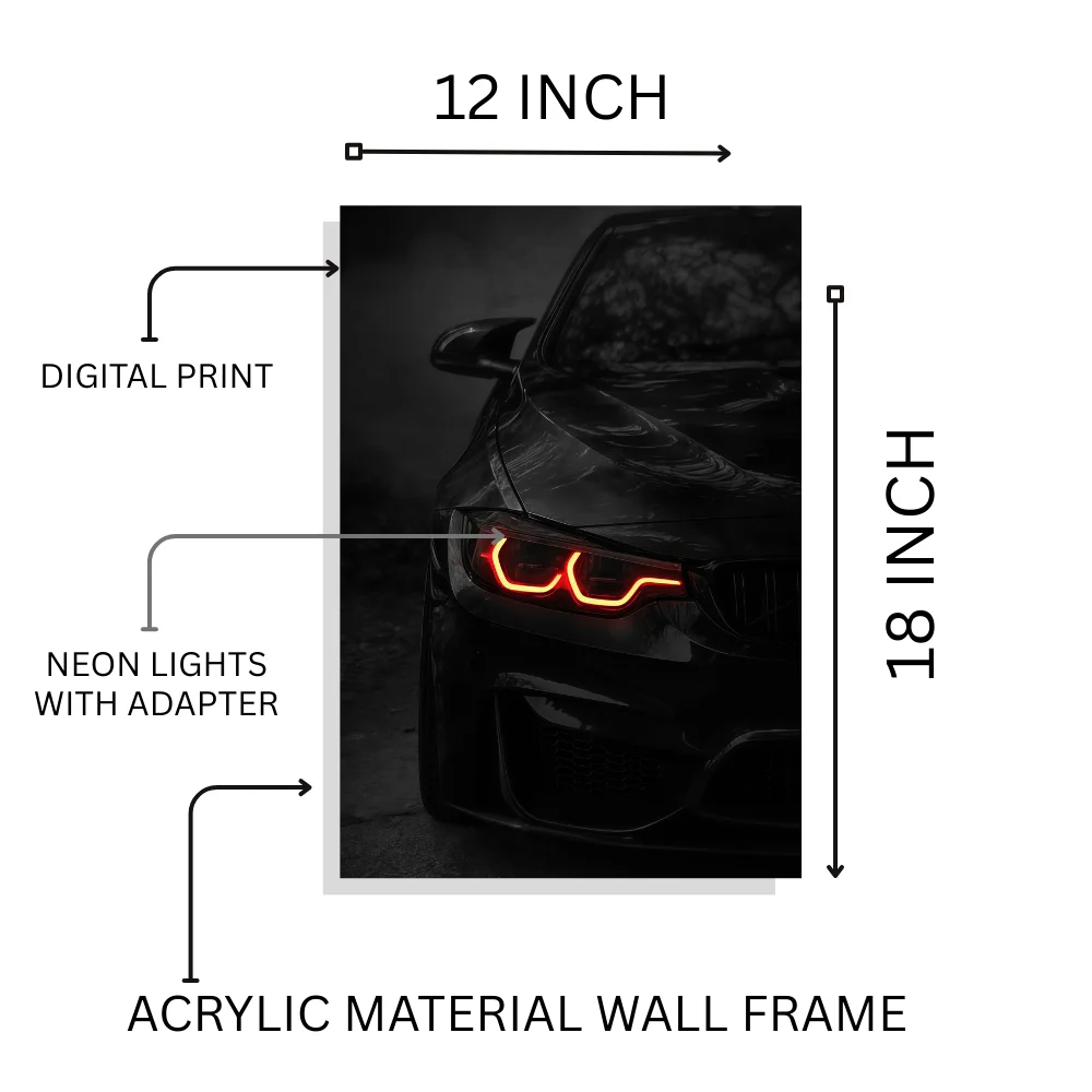 Djane Studio Neon Wall Frame | Acrylic Neon Car Frame for Living Room, Bedroom, Office & Gaming Room | Modern Home Décor | Pack of 1 | Size 12x18 Inch